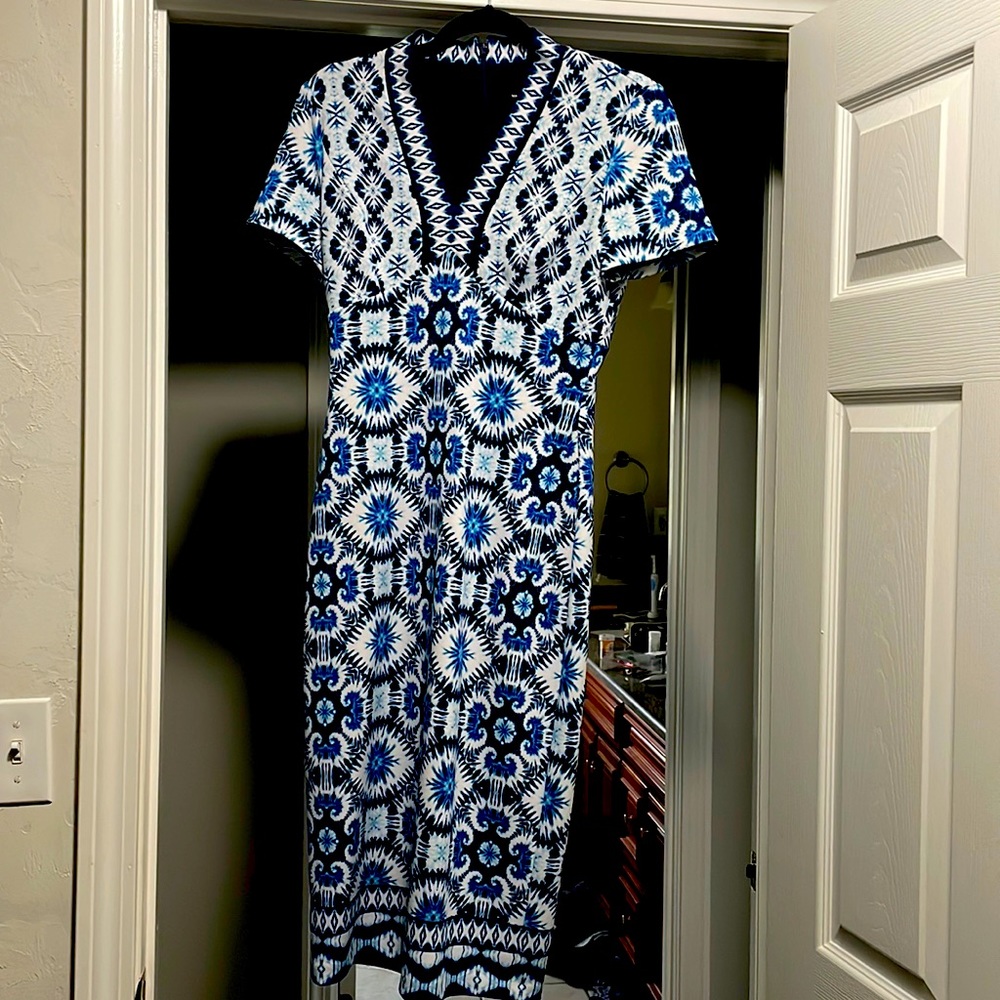 Blue tie dye effect cocktail dress
